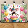 2D Cartoon Animal Birthday Backdrop with Party Hat and Gifts