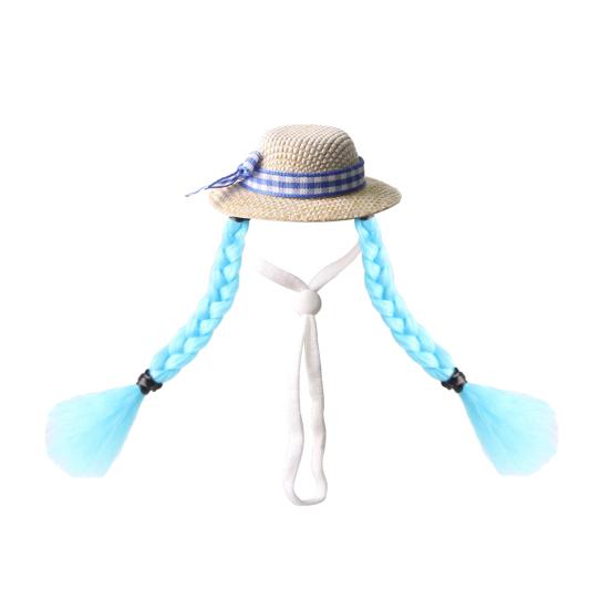 Hamster Sun Hat Cute Small Pet Hat with Double Braids Elastic Strap Adjustable Parrot Wig Hat for Budgies Roosters Guinea Pigs Dress-Up