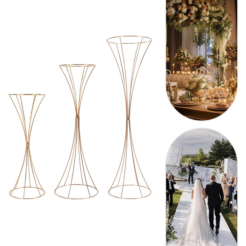 Golden Tall Flower Floor Stand Background Decor Metal Floral Column Road Lead Display Rack Romantic Wedding Party Venue Layout