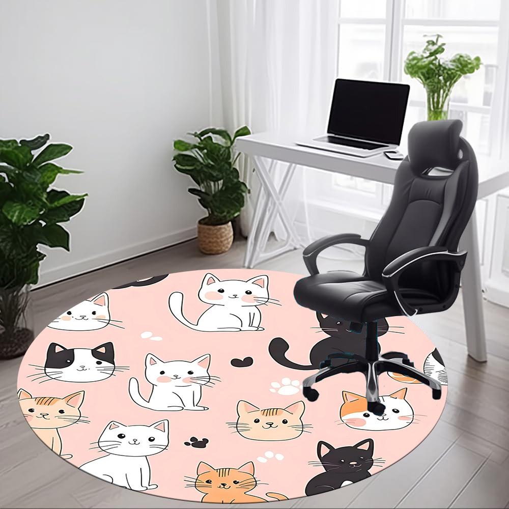 1pc Cat Pattern Office Round Area Rug, Under Office Chairs Bedroom Living Room Home Decor, Room Deco