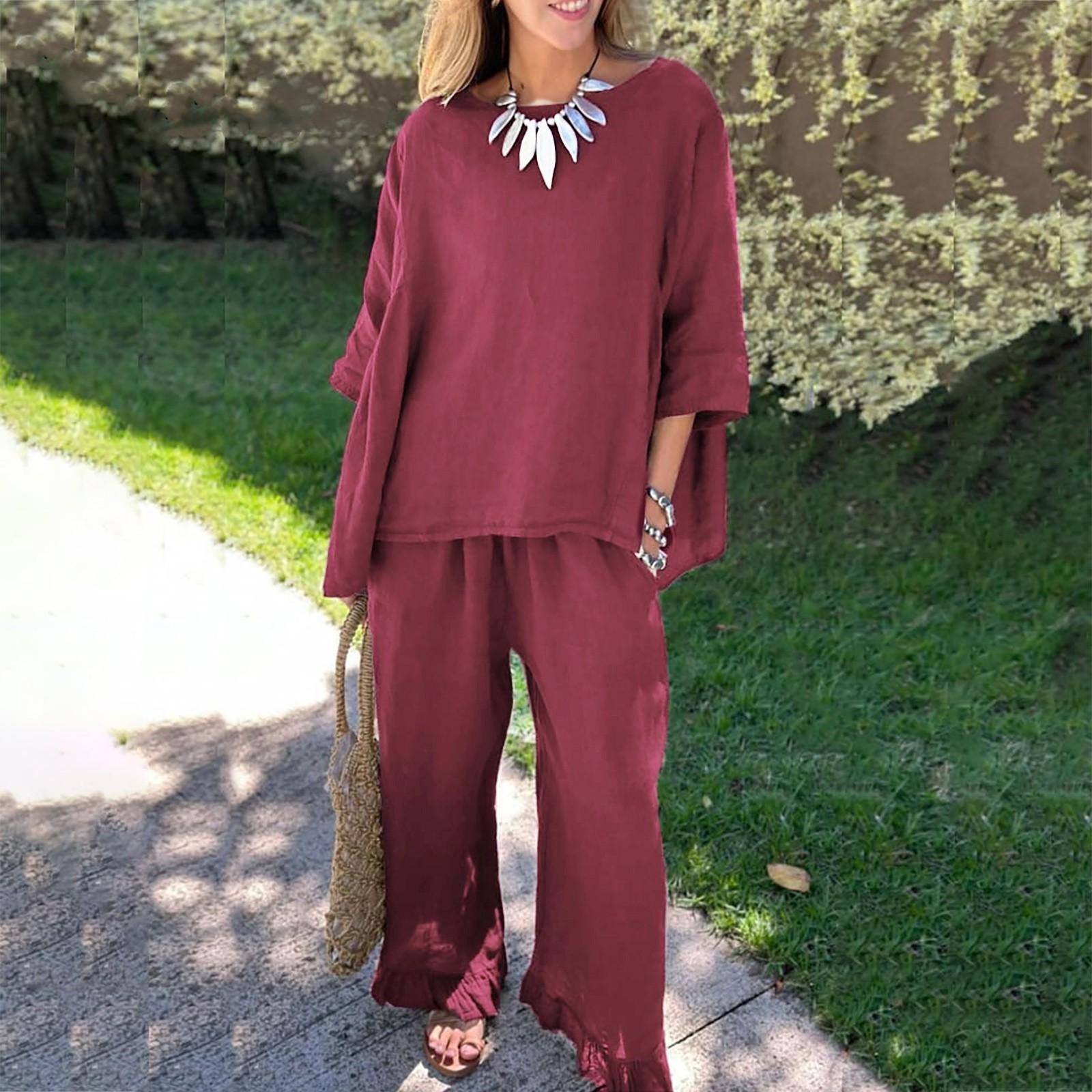 Новые осенние женские однотонные свободные повседневные брюки из хлопка и льна — фото 6