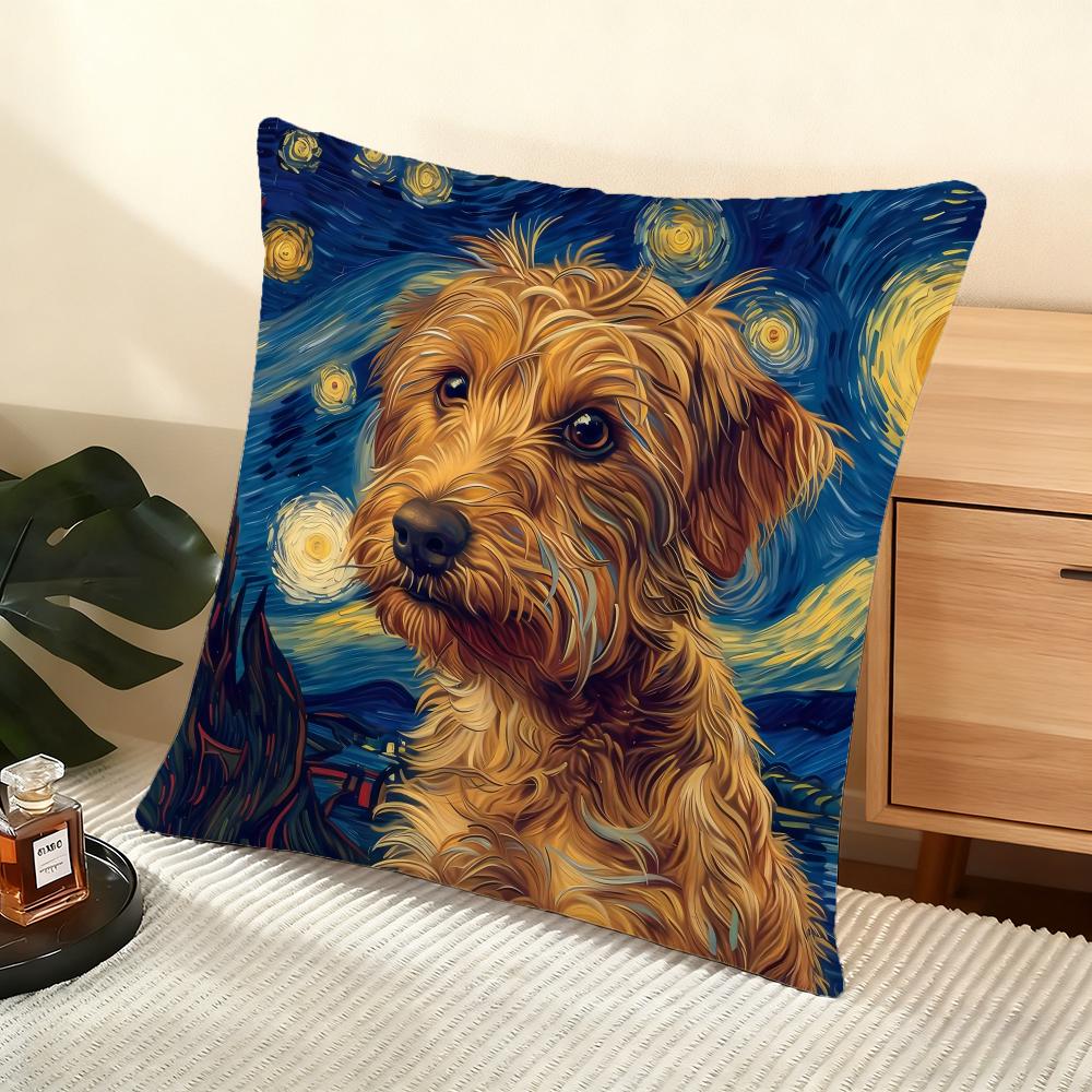 Catoon Starry Sky Dog Cushion Cover Soft Short Plush Pillow Cover Smooth Cozy Texture Aesthetic Cushion Case Home Decor