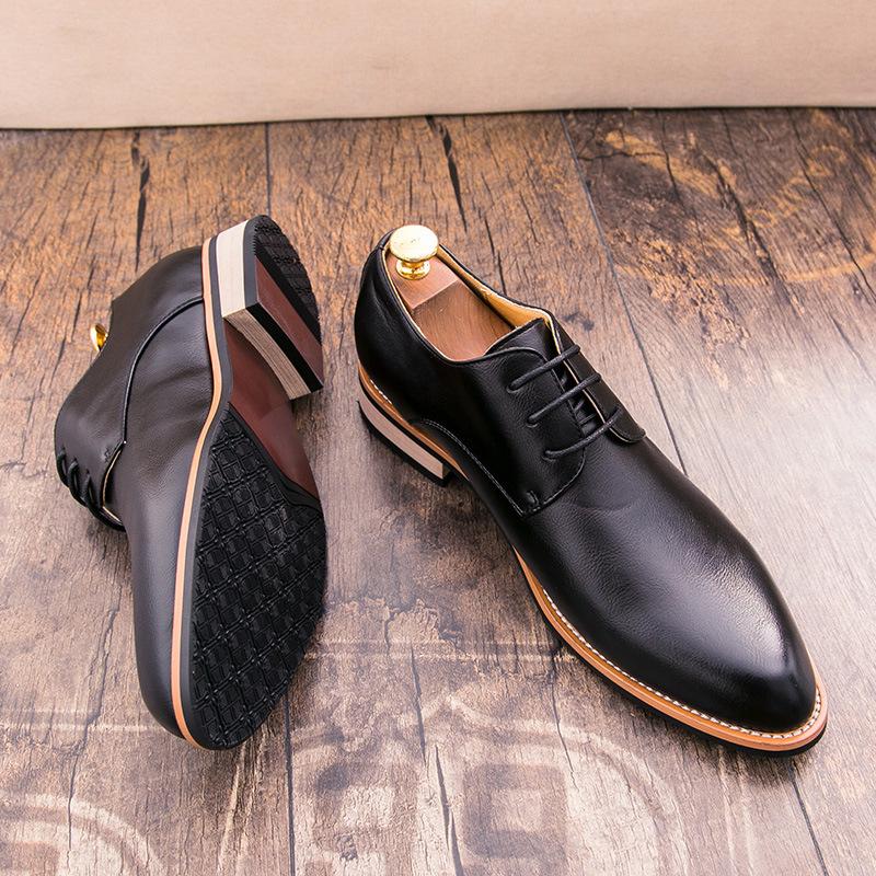 Set feet and pedal men's shoes youth trend lace-up low-top leather shoes British business casual small leather shoes