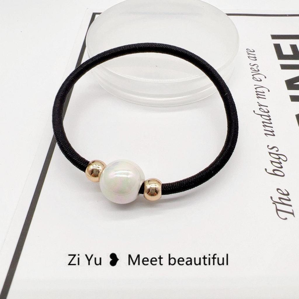 Pearl Hair Tie: Women's Elastic Leather-Covered Hair Ring