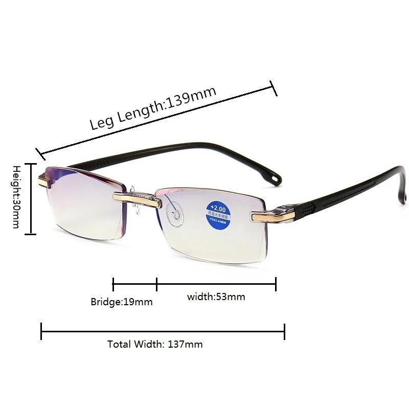 Reading Glasses Men HD Frameless Presbyopic Glasses Anti Blue Light Ultra Light Reading Glasses Diopter 0 To +4.0
