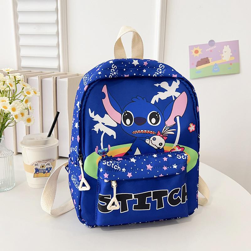 Детский школьный рюкзак с мультяшным принтом Стич из дышащего нейлона для детей детского сада морской синий