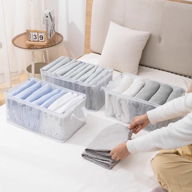 Foldable Transparent Mesh Storage Basket with Lid - Steel Frame for Clothes and Sundries