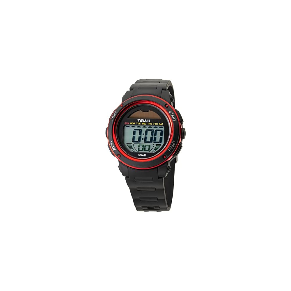 Crepha TELVA Digital Multifunction Solar Watch 5 ATM Water Resistant Stopwatch Red Men s Sports