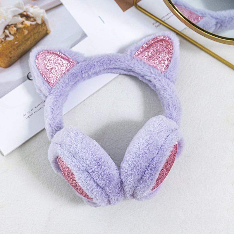 Plush Winter Warm Ear Earmuffs Glitter Cat Ear Warmers Heart Fur Hang Ear Cover For Women Girl Earflap Cold Protection Ear Muffs