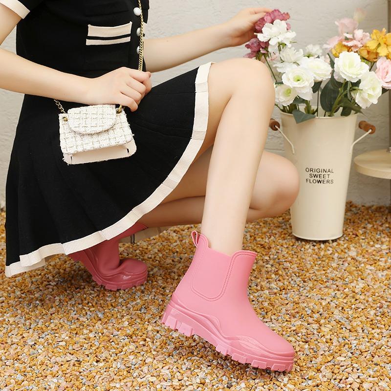 Chelsea rain shoes women's fashion water shoes new velvet rain boots waterproof boot cover shoes non-slip rubber shoes