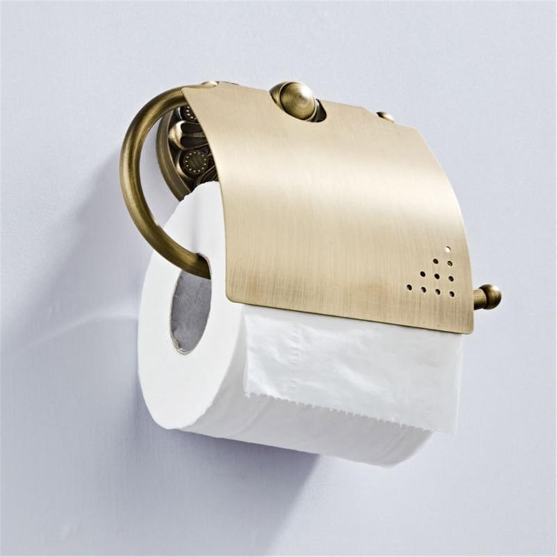 European Brushed Toilet Paper Holder Wall Mounted Space Saving Retros Gold Decorative Bathroom Accessories