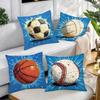 Double-Sided Printed Throw Pillow Covers, Retro Soccer Volleyball Basketball Baseball Print Cushion Cases, Sports Fan Home Decor