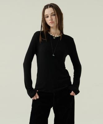 VOYONN Round Neck Woolrayon T-Shirt Black 914