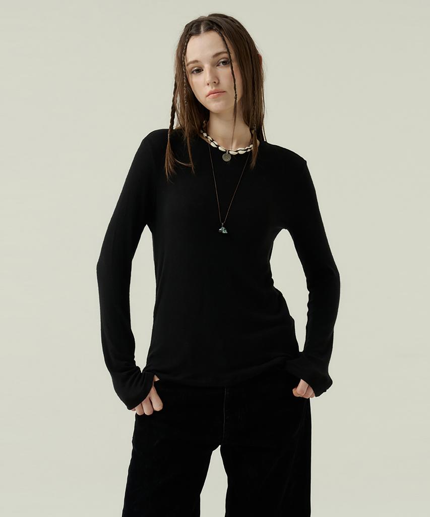 VOYONN Round Neck Woolrayon T-Shirt Black 914