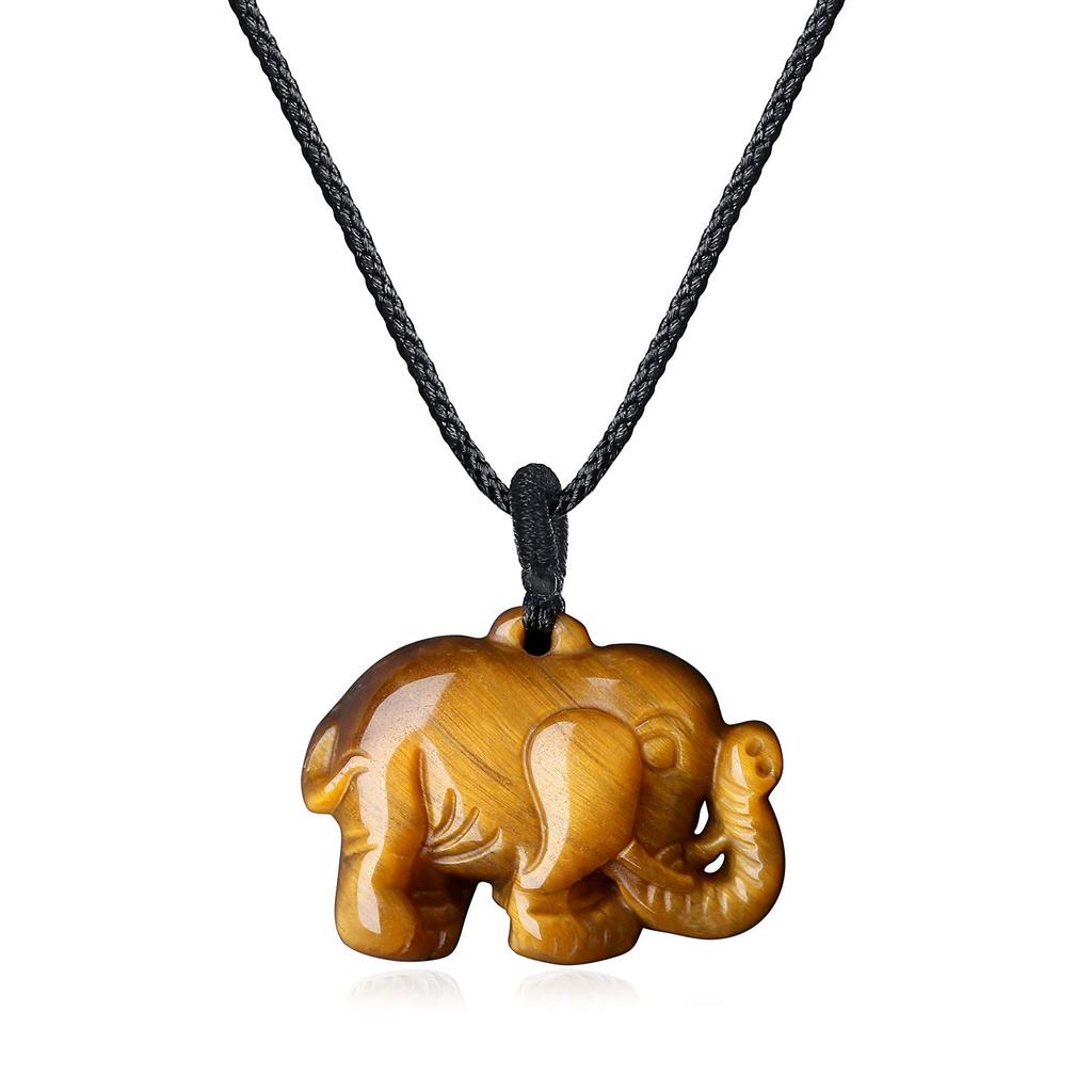 COAI Tiger Eye Elephant Charm Power Stone Pendant Necklace for Men and Women [Coai]