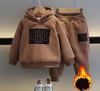 Kids Sweatshirts Sets Winter Children Plus Velvet Thick Warm Suit Boys Girls Hooded Pullover+Pants 2Pcs Cotton Tracksuit Outfits