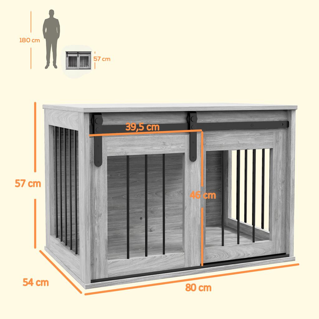 Indoor Dog Crate, Sliding Door, Wood-Effect Metal, 57 x 80 x 54 cm