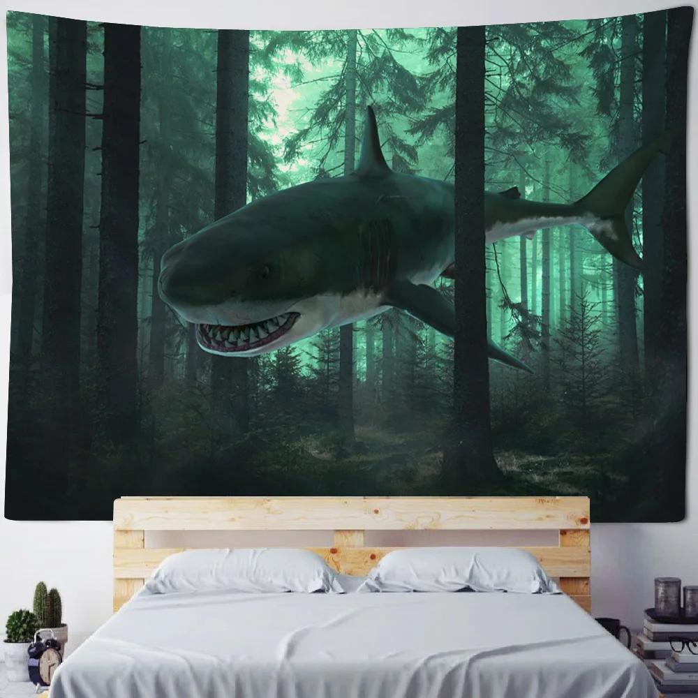 Home Decoration Tapestry Psychedelic Forest Underwater Shark Wall Hanging Hippie Background Living Room Dormitory Decoration