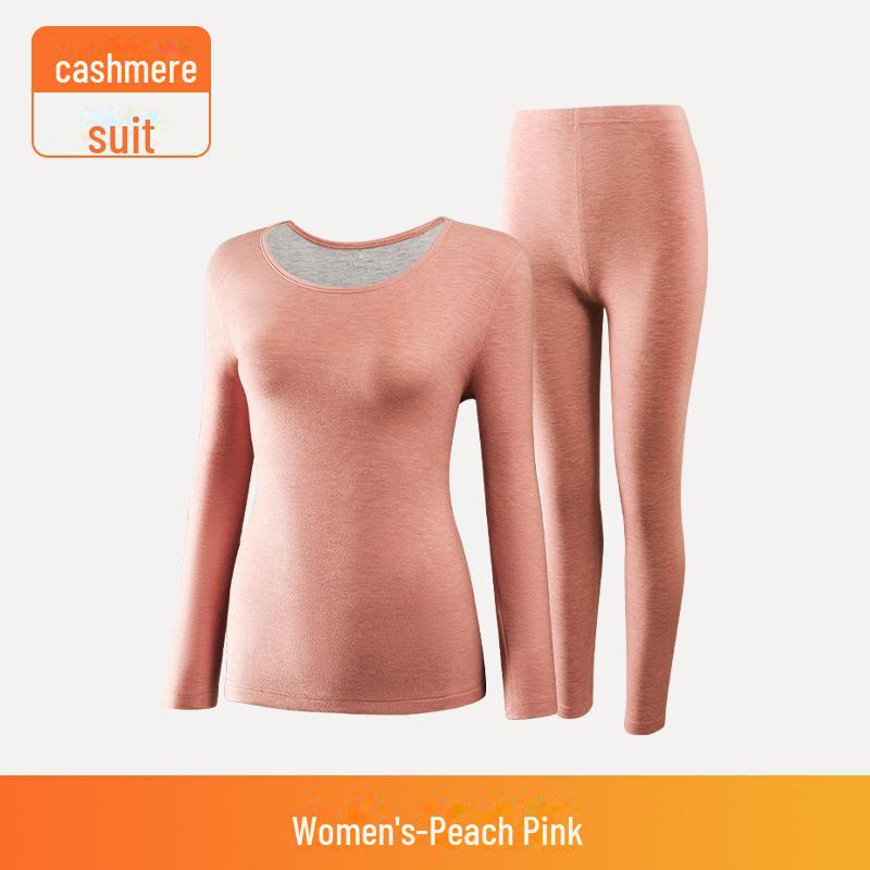 

Комплект бесшовного шерстяного термобелья осень/зима для мужчин и женщин: Плотный кашемировый шелк для дополнительного тепла Women, L розовый/персиковый