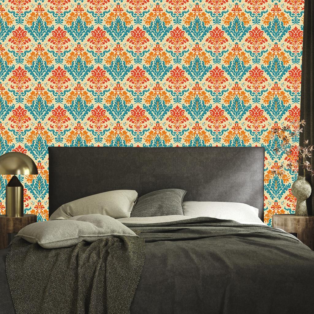 Baroque Damask Wallpaper Peach and Cream 50x1000