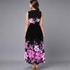 Women Oversized Sleeveless Round Neck Dress Bright Floral Printed Loose Mid Calf Gown
