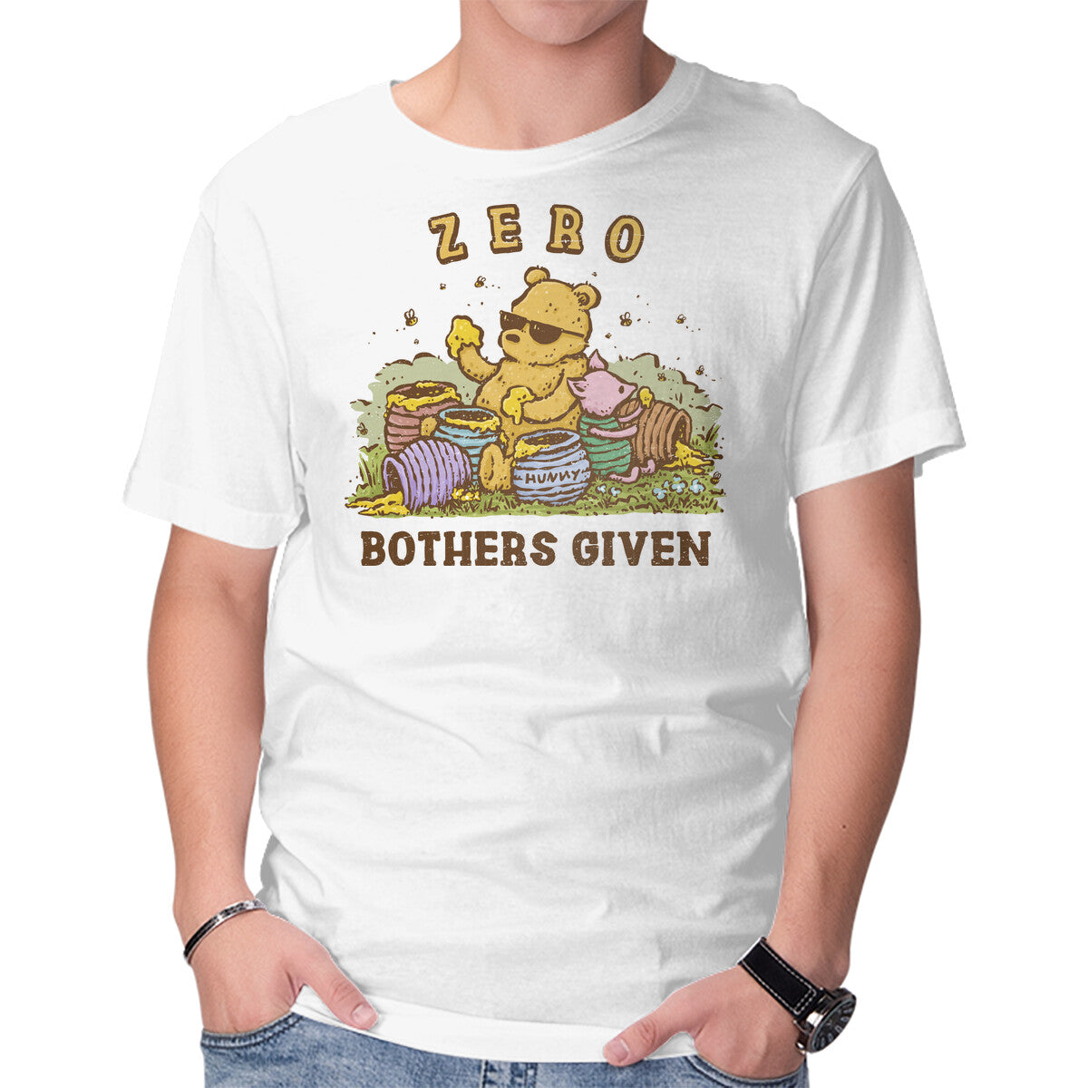 Unisex Crew Neck T-Shirt Zero Bothers Given Graphic Short Sleeve Casual Tee L