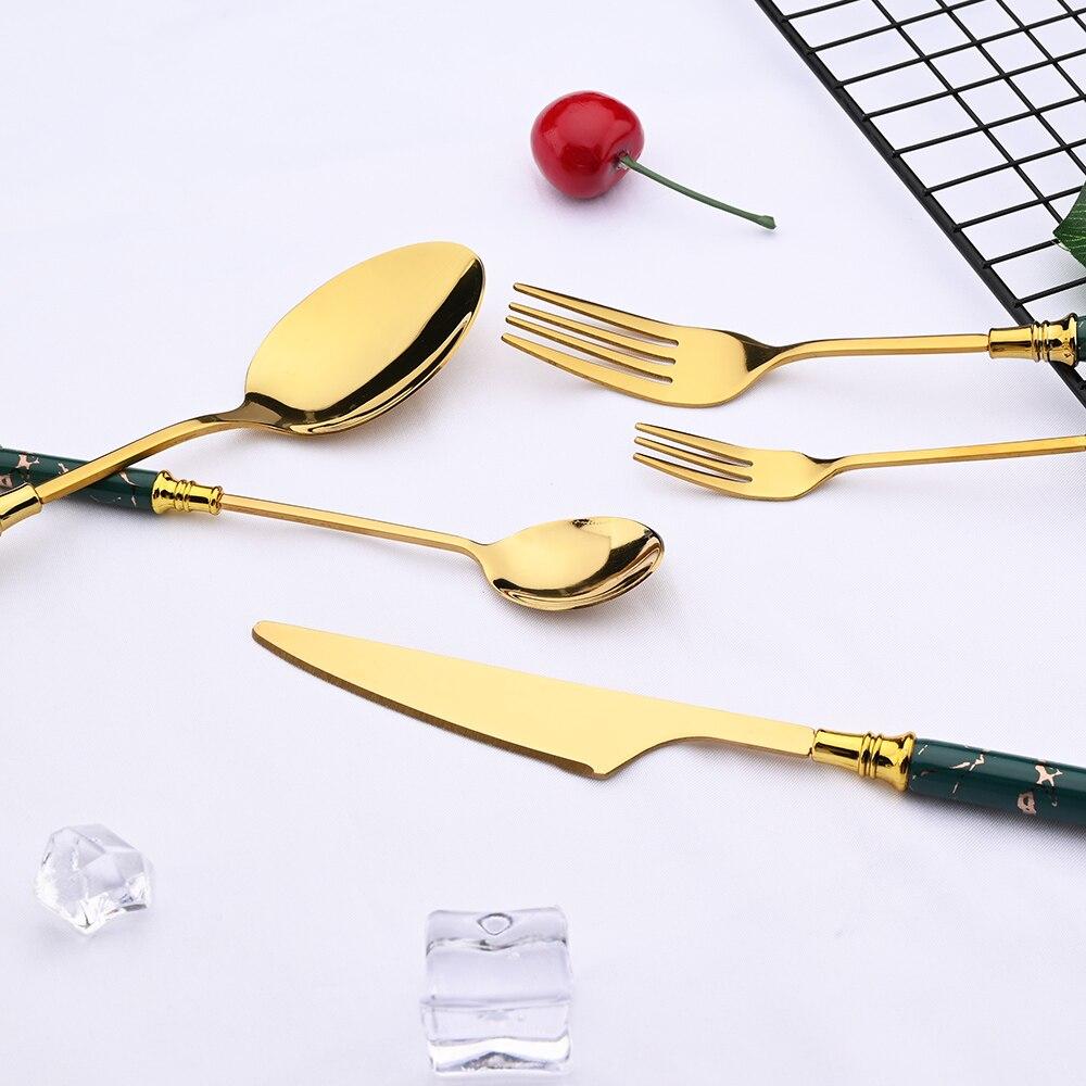 4Pcs Green Gold Ceramic Handle Dinnerware Cutlery Set Stainless Steel Tableware Western Dinner Black Knife Flatware Silverware Set