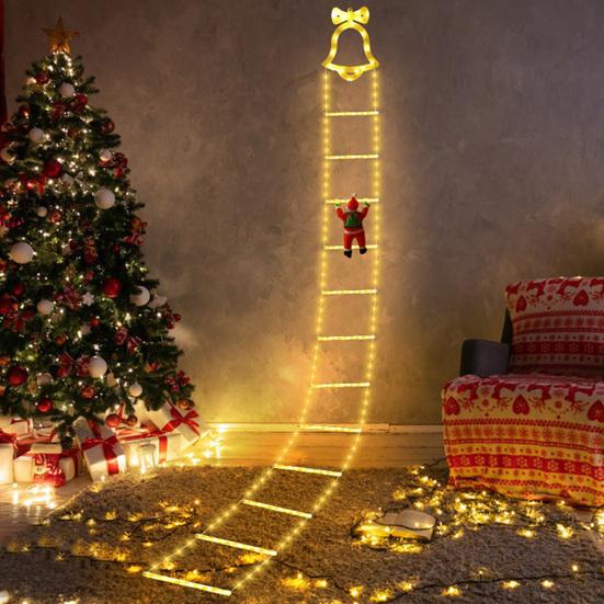 LED Christmas String Lights Santa Claus Decorative Ladder Lights 8 Modes Timer Memory Function Xmas Outdoor Indoor Decorations Waterproof Fairy Lights