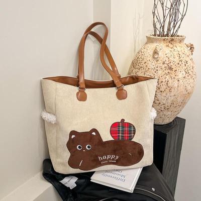Japanese Soft Cute Girl Rabbit Canvas Corduroy Embroidered Handbag