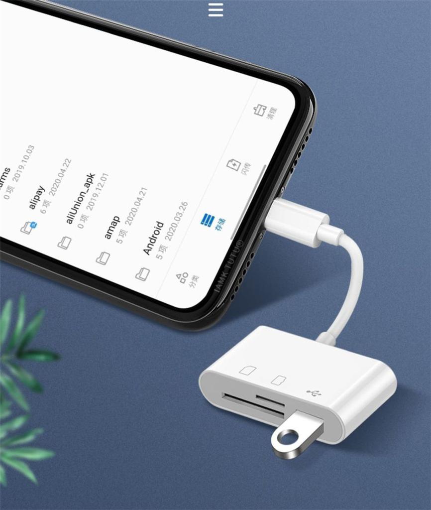 3 in 1 Hub Converter USB Type-C Adapter SD TF Card Reader White For Phone Laptop