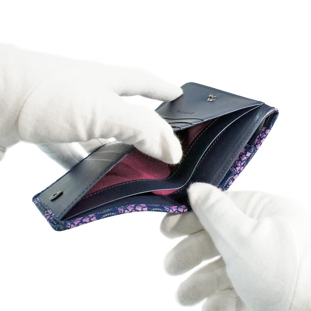 Inden Bifold Coin Hydrangea Navy Blue X Purple Calico X Gray Lacquer 8004 [Indenya] Wallet, Wallet, Box-shaped Purse, Deerskin, Miso, Pattern,