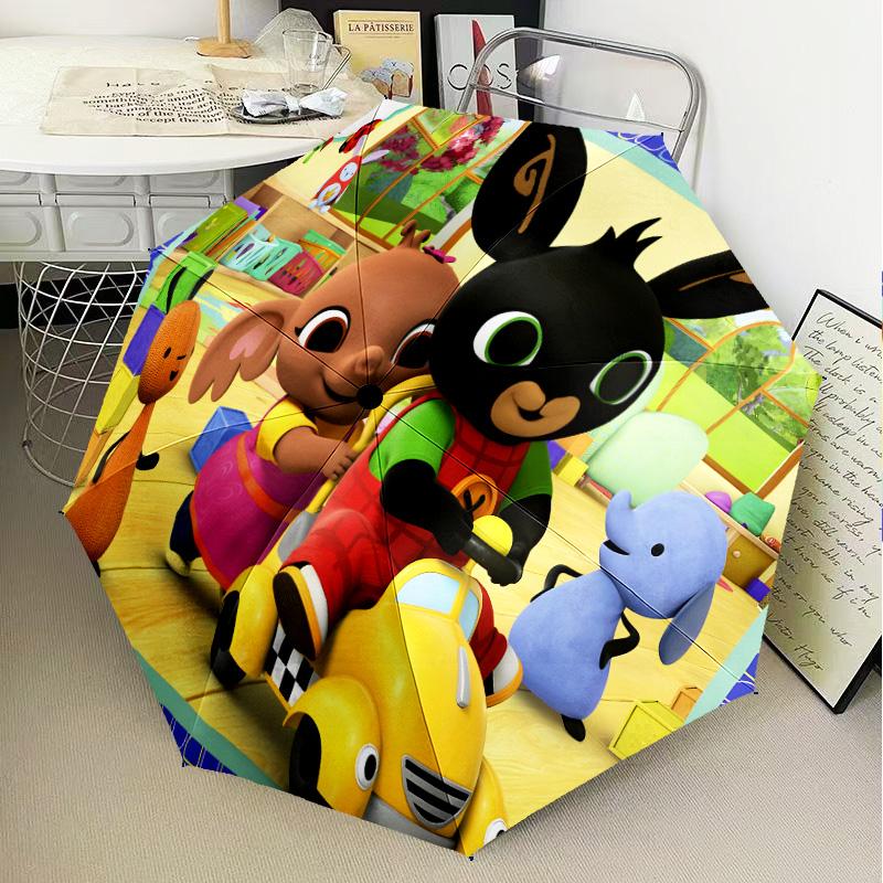 rabbit Bing Friends Garden Party Automatic Folding Umbrella - 8-Rib Travel Umbrella with Auto Open/Close & Portable Gifts for holidays or birthdays