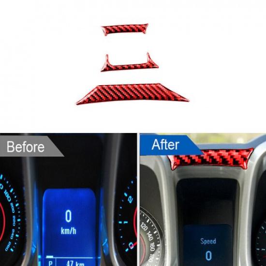 3Pcs Red Carbon Fiber Console Decorative Cover Trim For Chevrolet Camaro 2010-15