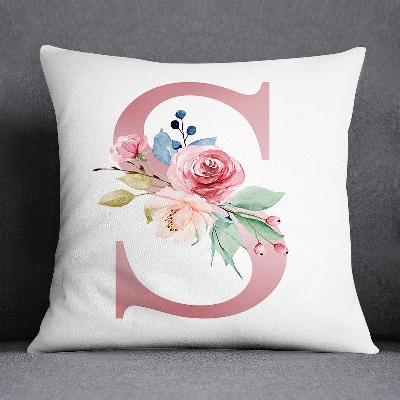 Floral Alphabet Pattern Decorative Pillowcase Square Pillowcase Home Office Decorative Cushion Cover