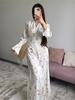 2025 Spring High-End French V-Neck Satin Print Swing Dress