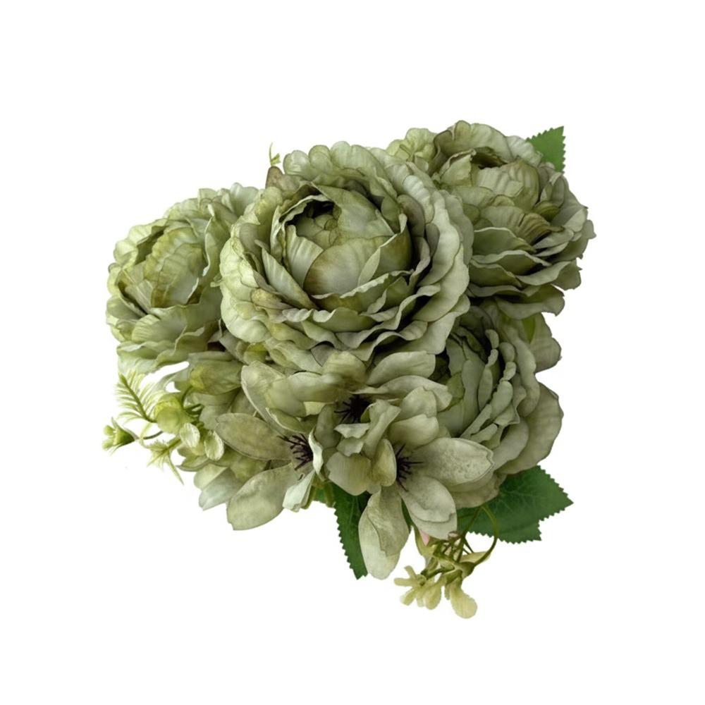 Многоцветный пион Искусственный цветок Цветок ромашки Шелковые лепестки Имитация Цветочный букет Цветочная композиция Зеленые листья зелёный