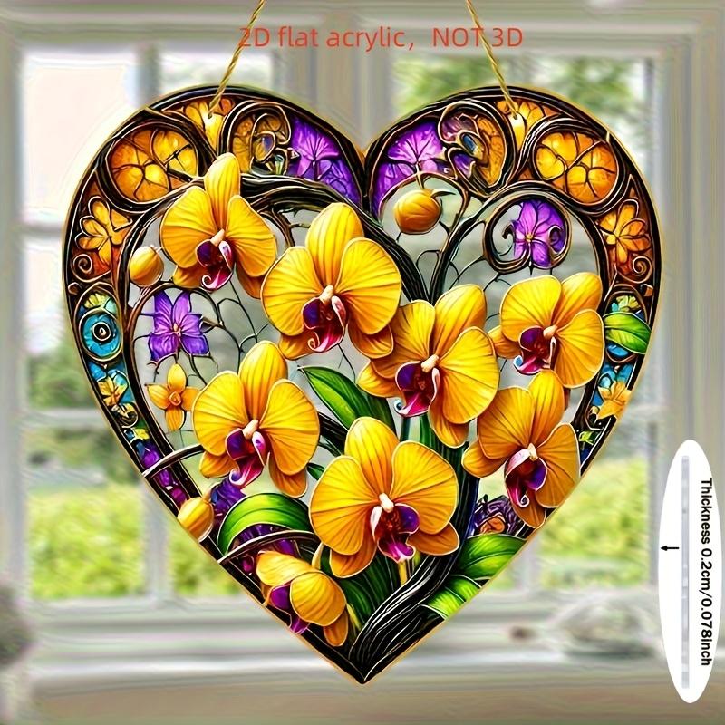 2D Flat Heart Shaped Orchid Acrylic Decoration Sign, Butterfly Orchid Color Design, Suitable for Wall Decoration, Porch, Room, Villa, Accents Home, Ha
