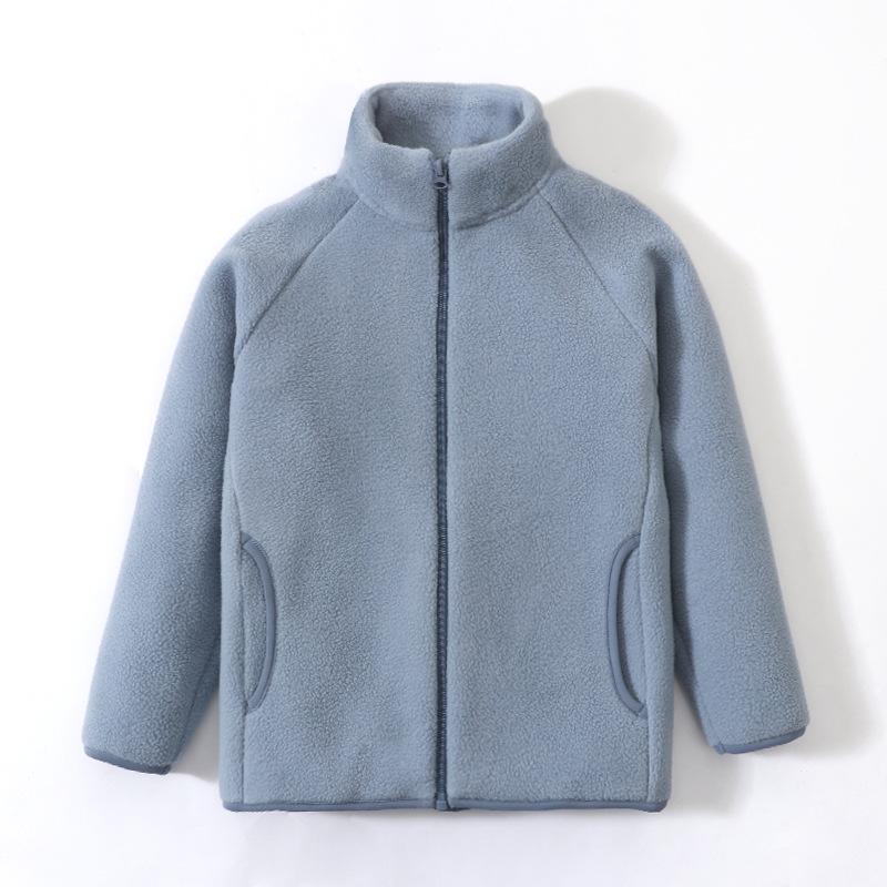 

Весна Осень Зима Теплая флисовая куртка Верхняя одежда Розовые Синие Детские однотонные пальто для мальчиков и девочек Мягкий флис Толстые пальто на молнии 140 серо голубой