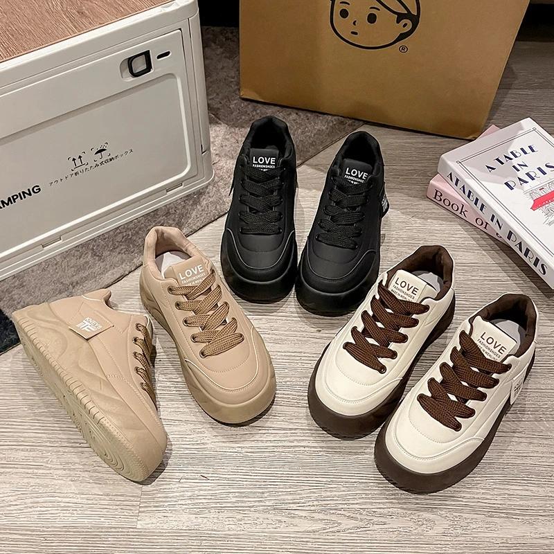 Women's Fashion Casual Shoes Round Head Lace Up Anti-slip Platform Shoes for Women Leisure Spring Outdoor Sports Zapatos Mujer