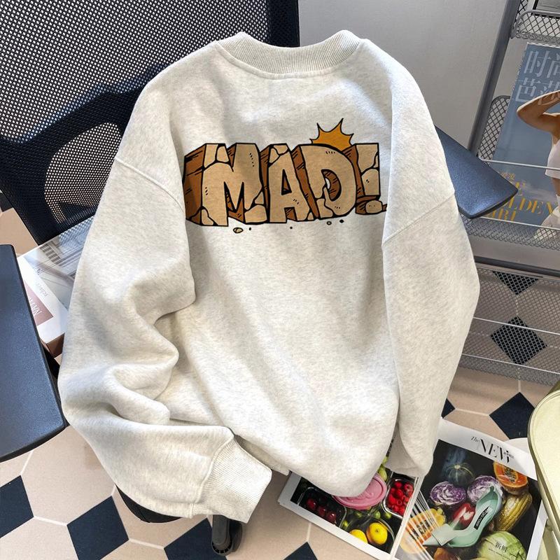 Sweater men s 2025 new printing American women s autumn and winter comfortable round neck with fleece and thicker inside S