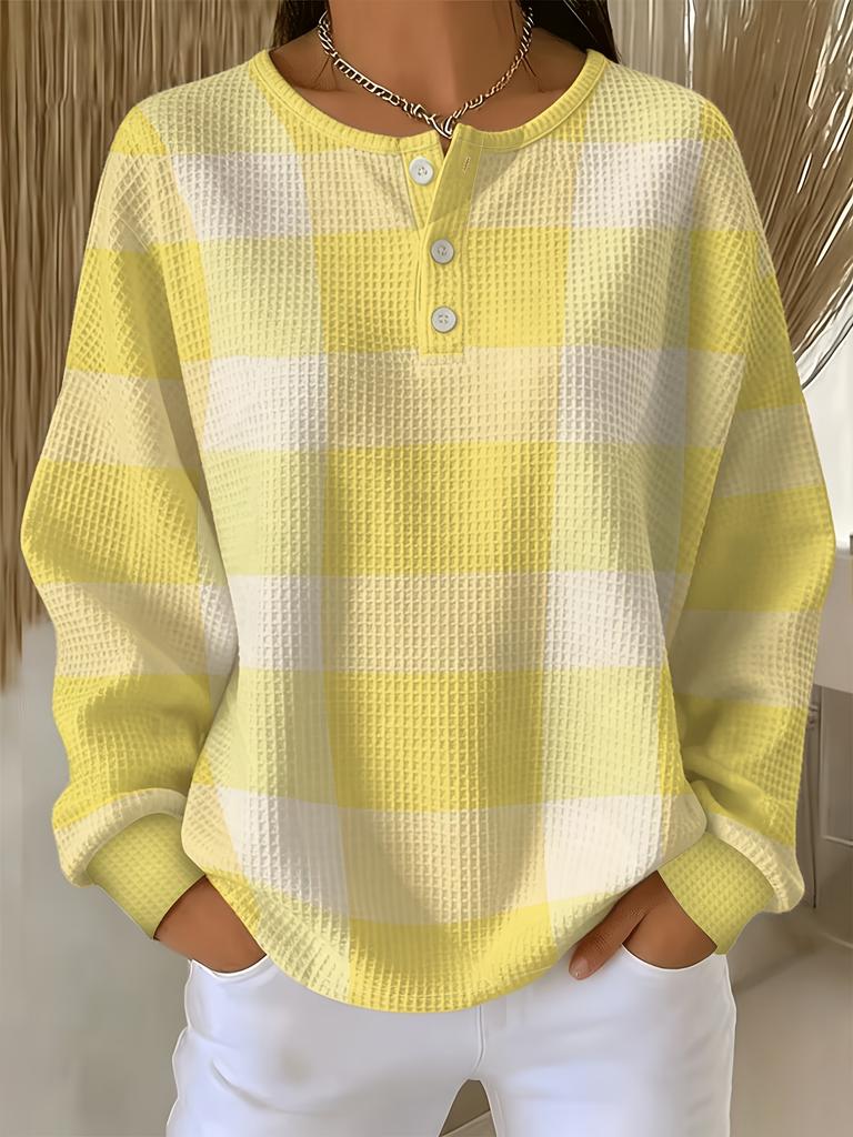 Women's waffle long sleeved T-shirt, made of soft, skin friendly, breathable fabric, comfortable, casual, versatile and stylish