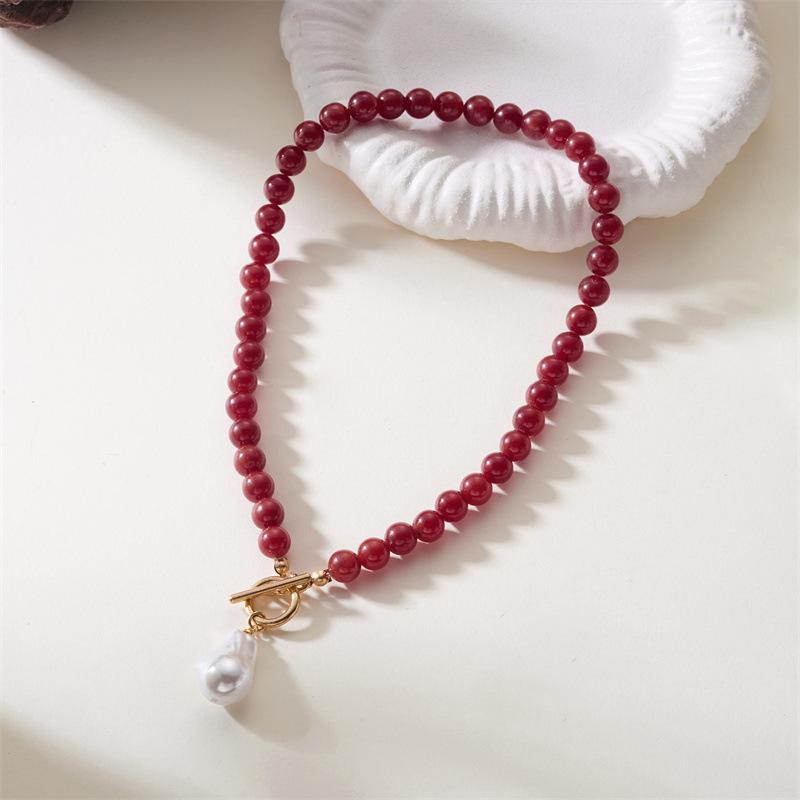 Niche high-end pearl necklace women's irregular beaded water drop pearl OT buckle neck chain necklace