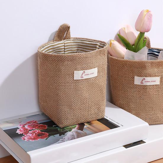 Storage Bag Cotton Linen Non-Woven Pocket Lightweight with Hanging Hole Wall Mounted Pouch for Bedside Bed Frames