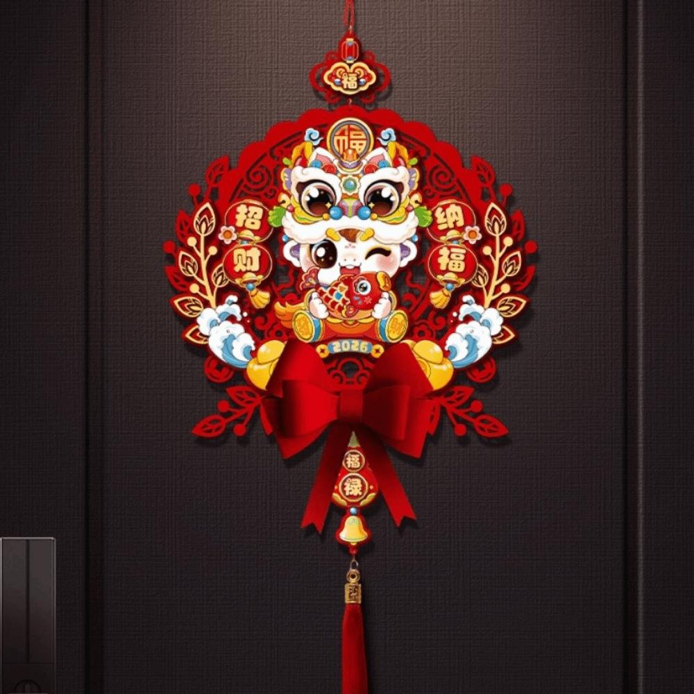 2026 Horse Year Hanging Pendants Chinese Spring Festival Red Lucky Horse Year Wall Ornament Fu Character Door Sticker