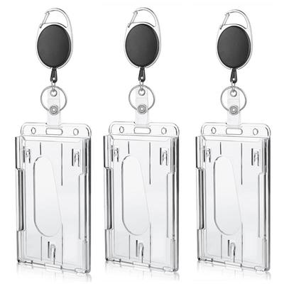 Transparent Double Cards Slots ID Tag Badge Holder with Badge Reel 2 Cards Storage Organizer Employee Pass Work Card Case Sleeve