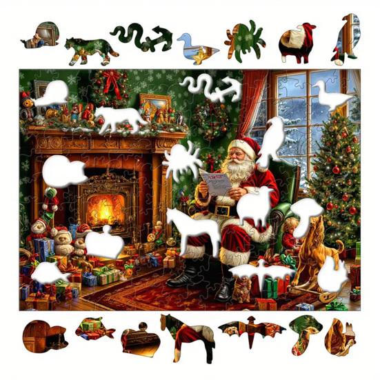 1 Set Puzzle din Lemn de Crăciun Vacanță de Iarnă Moș Crăciun Reni Sanie Puzzle Jucărie Educativă Decor pentru Casă