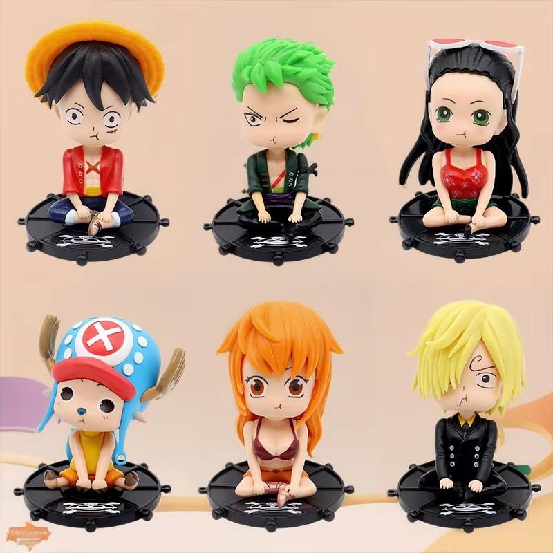 6Pcs/Set One Piece Anime Figure Q Edition Luffy Zoro Nami PVC Cute Bobblehead Collectible Model Decorations Children Toys Gift