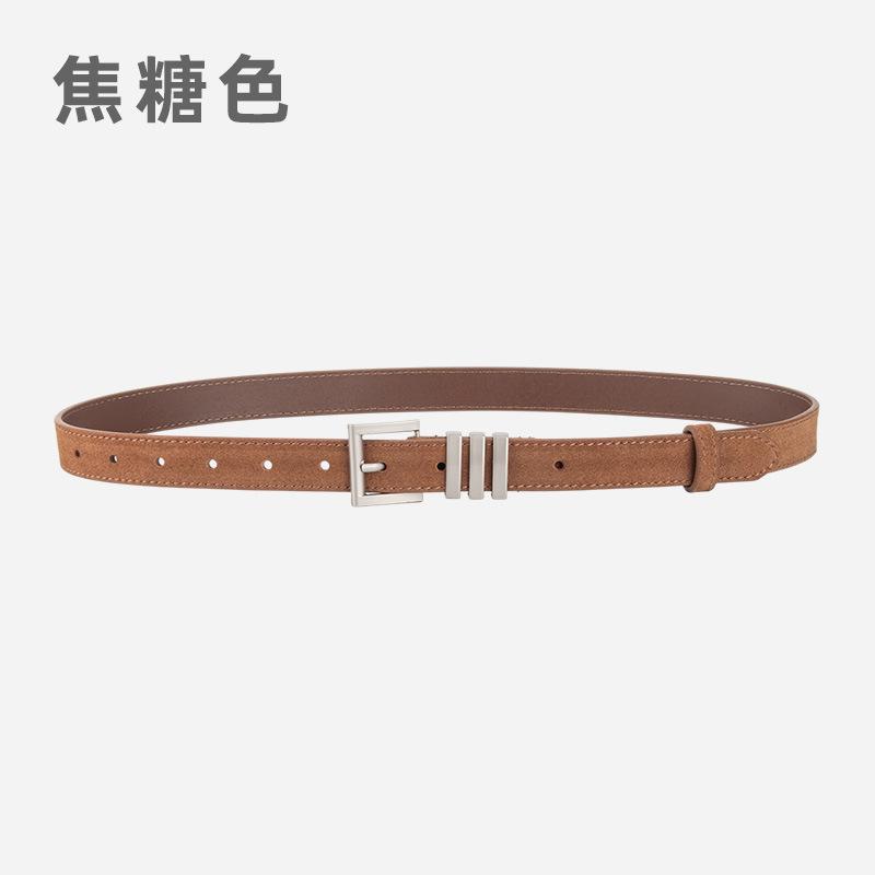 Ladies Premium Belt Dress Frosted Velvet Leather Decorative Vintage Belt Women'S