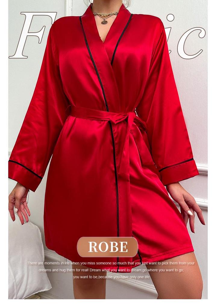 Summer Ice Silk Women's Mid-Length Thin Tie-Up Fashion Robe