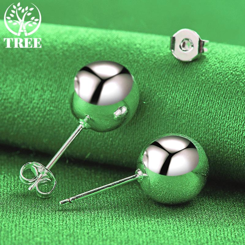 Charm 925 Sterling Silver Smooth Round Bead Stud Earrings For Women Party Birthday Christmas Fashion Elegant Jewelry Accessories